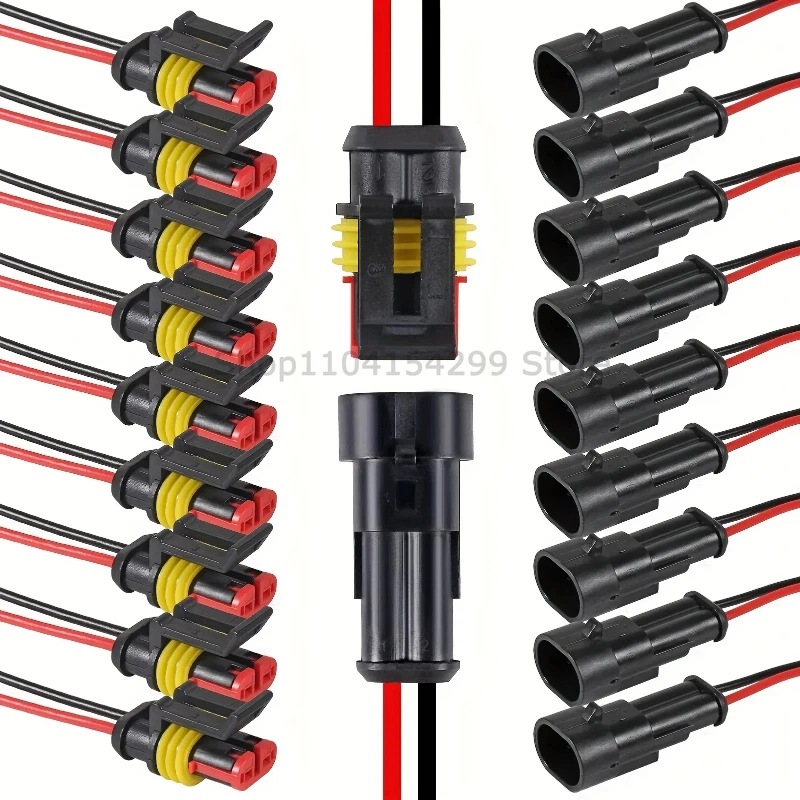 10pcs/5sets 2 Pin Way Connector Waterproof Connectors Male & Female Way 16 AWG Wire for Car Truck Boat Electrical Connector