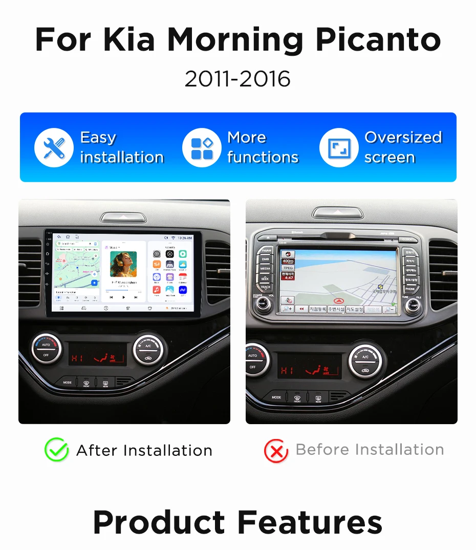 Junsun Wireless CarPlay Android Auto Autoradio für Kia Morning Picanto 2011-2016 Auto-Intelligentes System DSP SWC RDS GPS FM BT – Detail 3