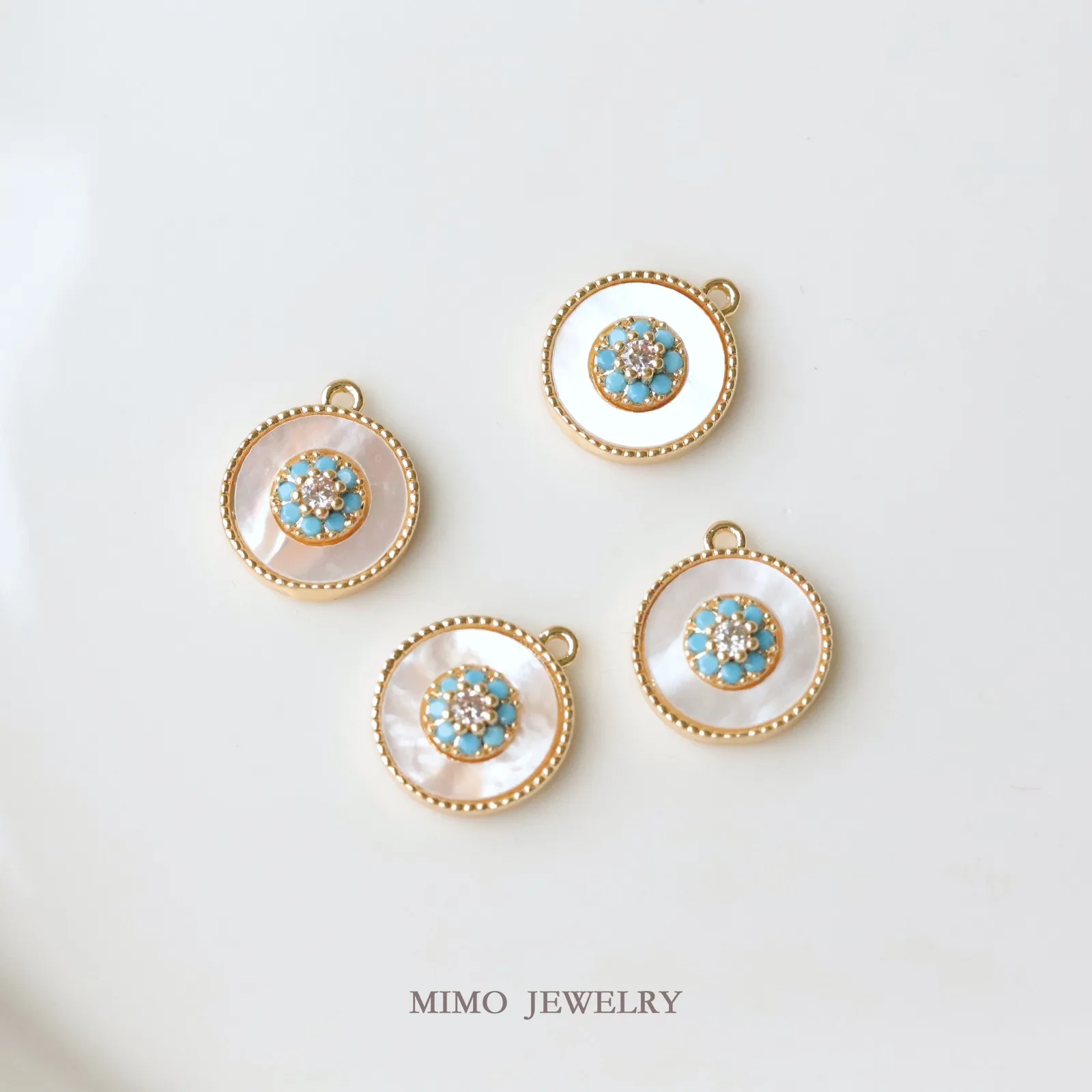 Simple Temperament, Round Mother of Pearl Imitation Turquoise Charms Pendant Supplies DIY Hand Brass Gold Plated Accessories