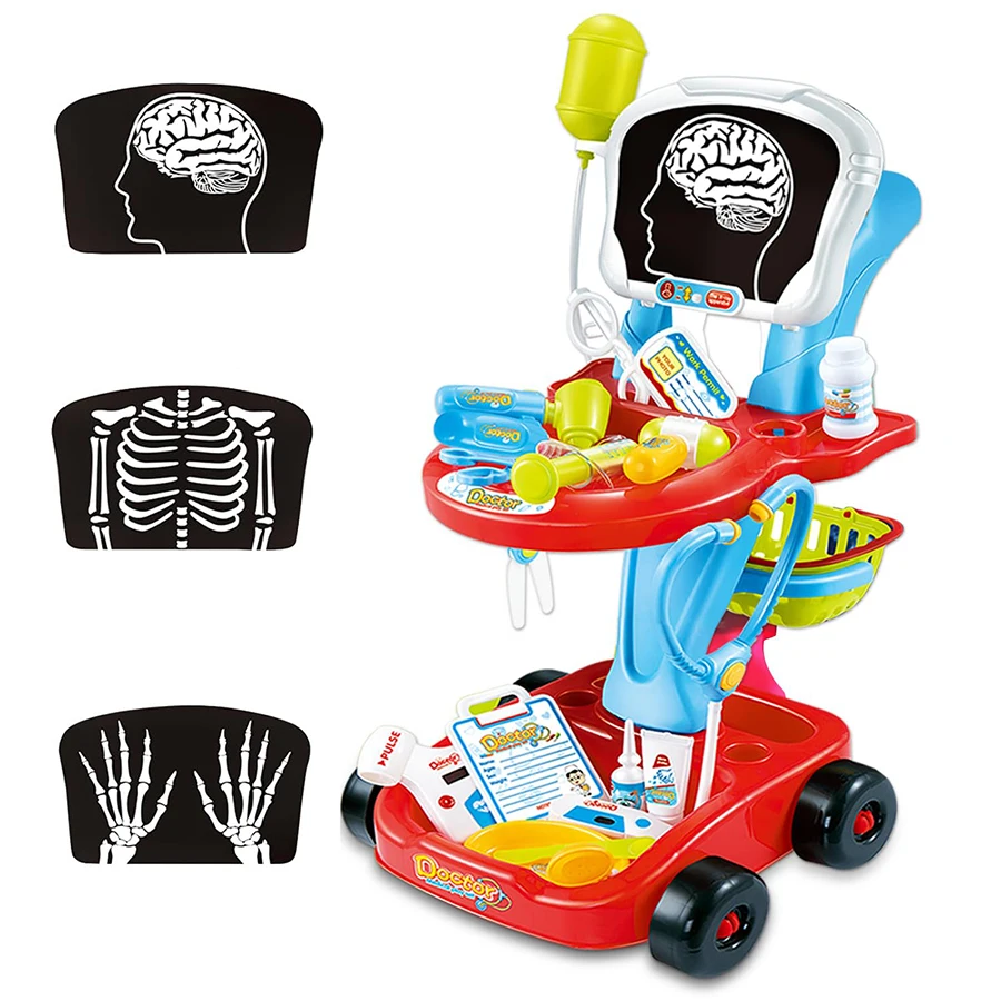 Kit médico con estetoscopio para niños, juguete con carro de rayos X ligero, juego médico de simulación para niños, 3-5