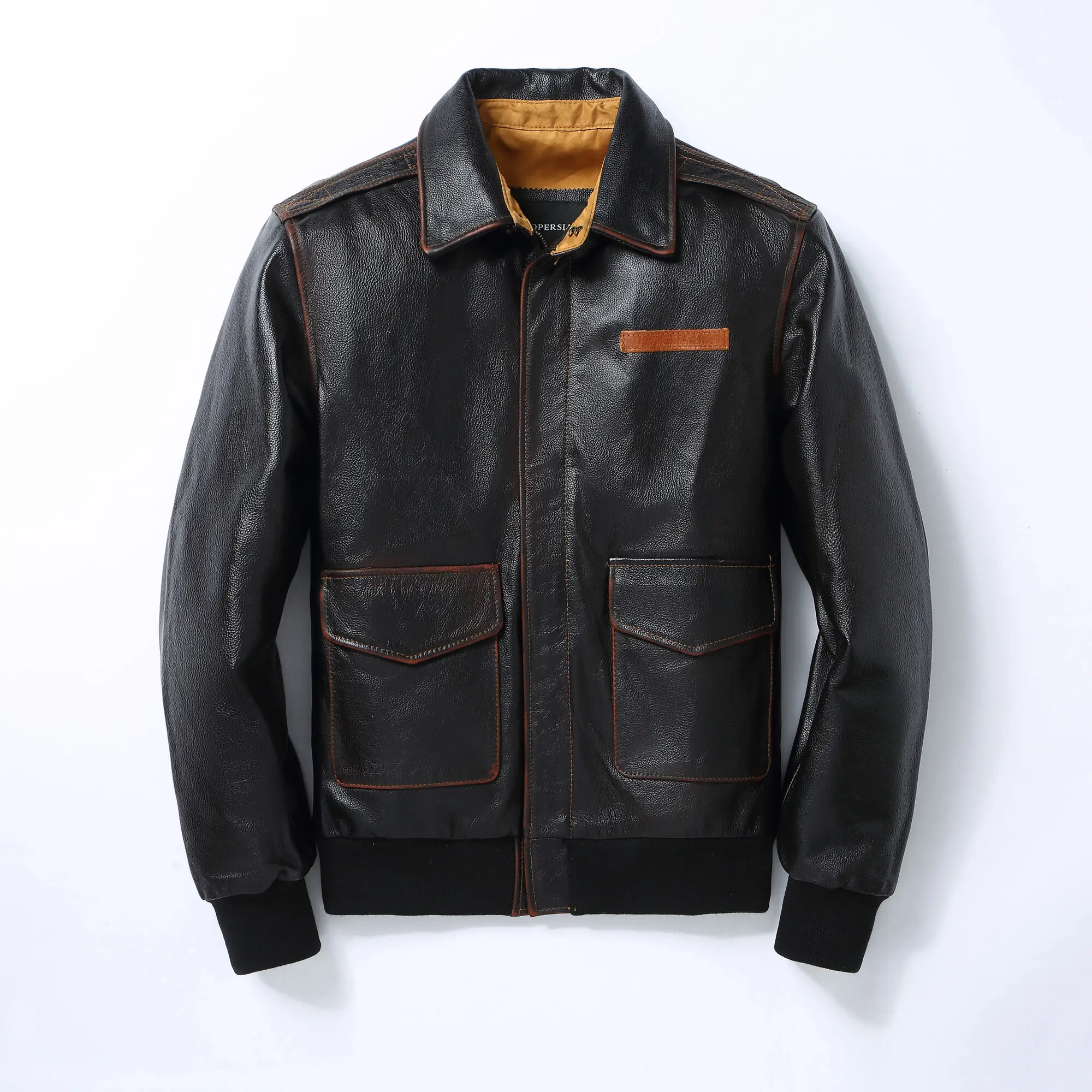 

A2 leather jacket men's classic black top layer cowhide baseball jacket fashion natural cowhide winter coat