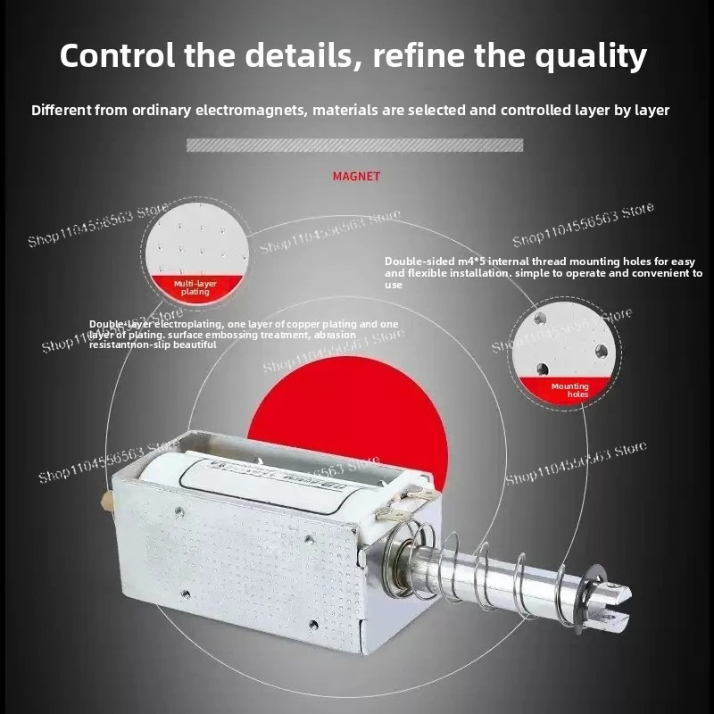 100MM Long Stroke Electromagnet - 15KG Thrust Push-Pull Type (DC 24V/AC 220V) with Self-Reset