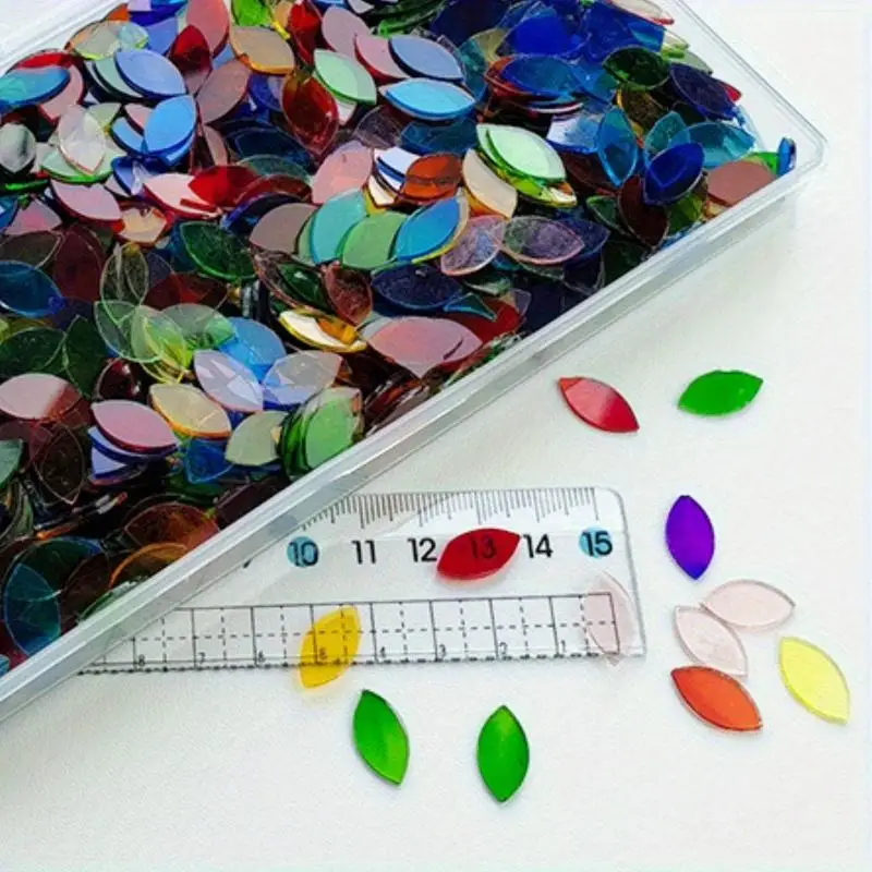 360pcs Mixed Color Transparent Leaf Mosaic Handmade DIY Table Lamp Candlestick Mica Piece Türkiye Lamp Colored Glass High