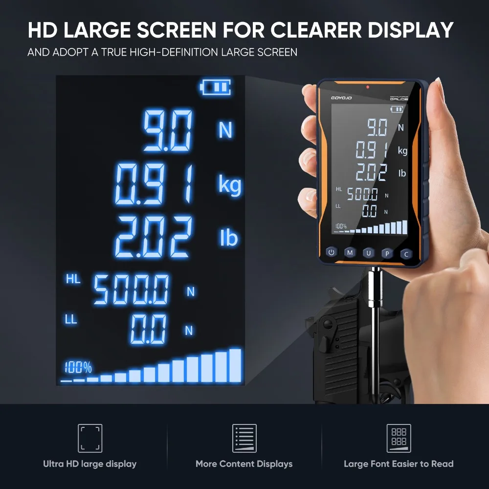 500N مقياس القوة الرقمي HD شاشة كبيرة المحمولة دفع سحب مقياس القوة 500N/50 كجم/110lbf دينامومتر 0.1N/ 0.01 كجم/0.01lb #2