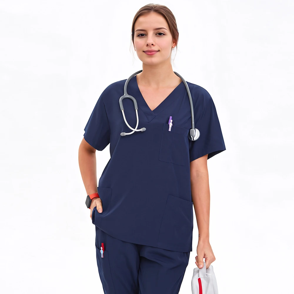 Lower Price Medical Uniform ชุดขัดผู้หญิง 2 ชิ้น V คอกางเกงนุ่มโรงพยาบาลทันตกรรมพยาบาล Slim ชุด S21