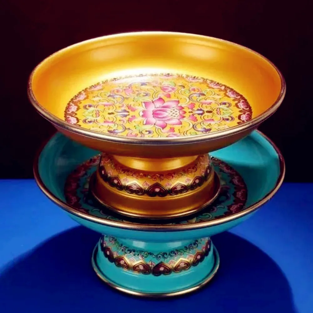 

Buddha -Front Fruit Offering Altars Plate,Alloy Auspicious Engraving Flower Manza Tray,Tibetan Ritual Fruit Plate,Buddhist Items