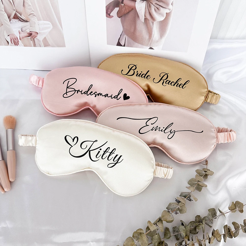 Custom Eye Mask with Satin Bag Bridal Shower Bridesmaid Gift Sleep Mask Set Hen Night Favors Personalized Gift for Her