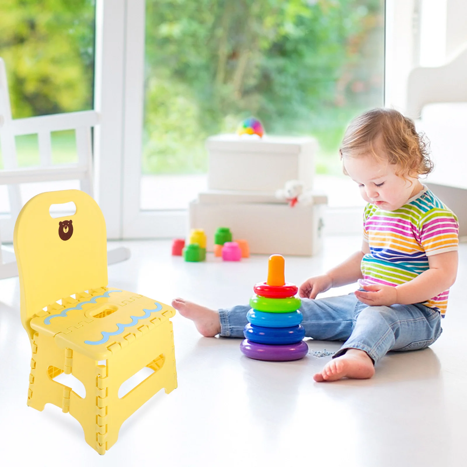 

Plastic Folding Stool Chair Foldable Portable for Camping Fishing Yellow Kids Travel Beach Garden Outdoor Activities Sturdy