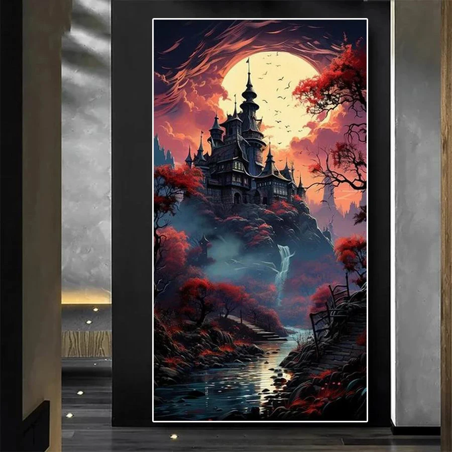 Night Castle Large Size Diamond Painting Diy Full Mosaic Embroidery Abstract Landscapes Rhinestone Picture Wall Decor AA5058