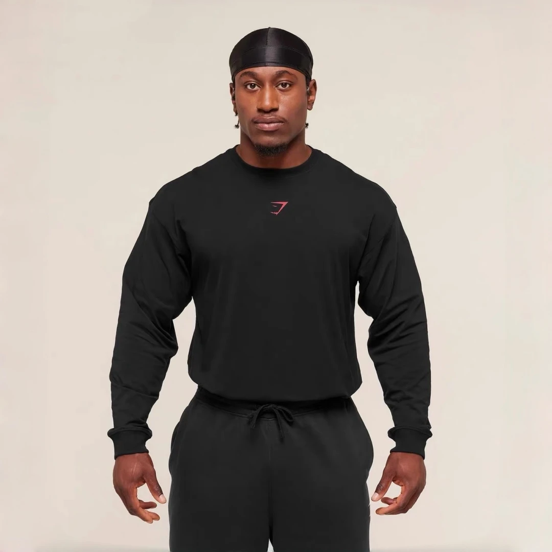 GYMSHARK Power Long Sleeve T-shirt Fitness Suit, Breathable Round Neck Long Sleeve T-shirt for Fitness Exercise