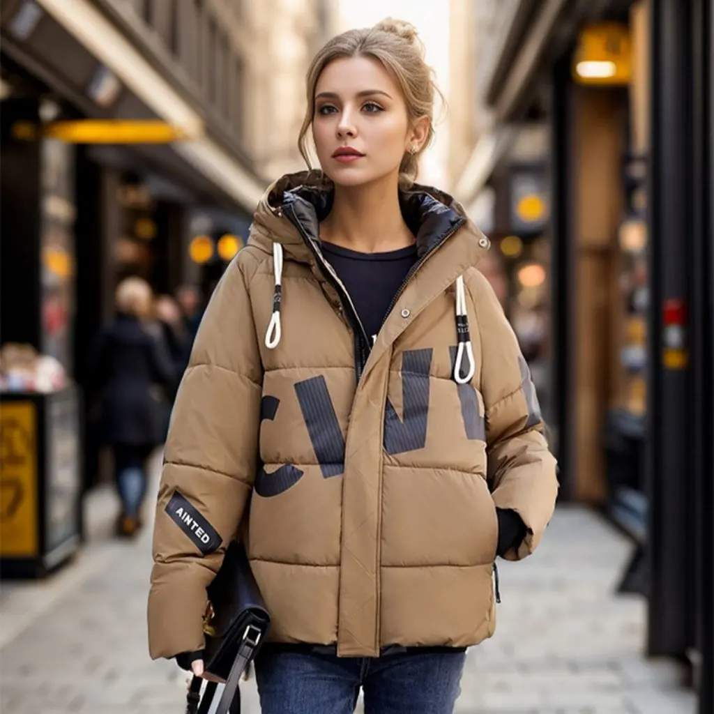 

Women's Winter Cotton-Padded Coat Thick Wide Bread Style Printed Letter Design New Collection