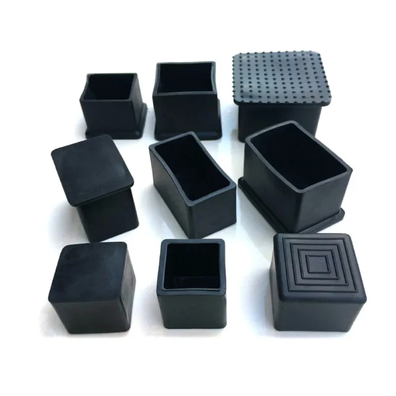 8Pcs PVC Black Chair Table Feet Square Stick Pipe Tubing End Cover Caps Rubber Mute Wear-Resistant Anti-Skid Floor Guards