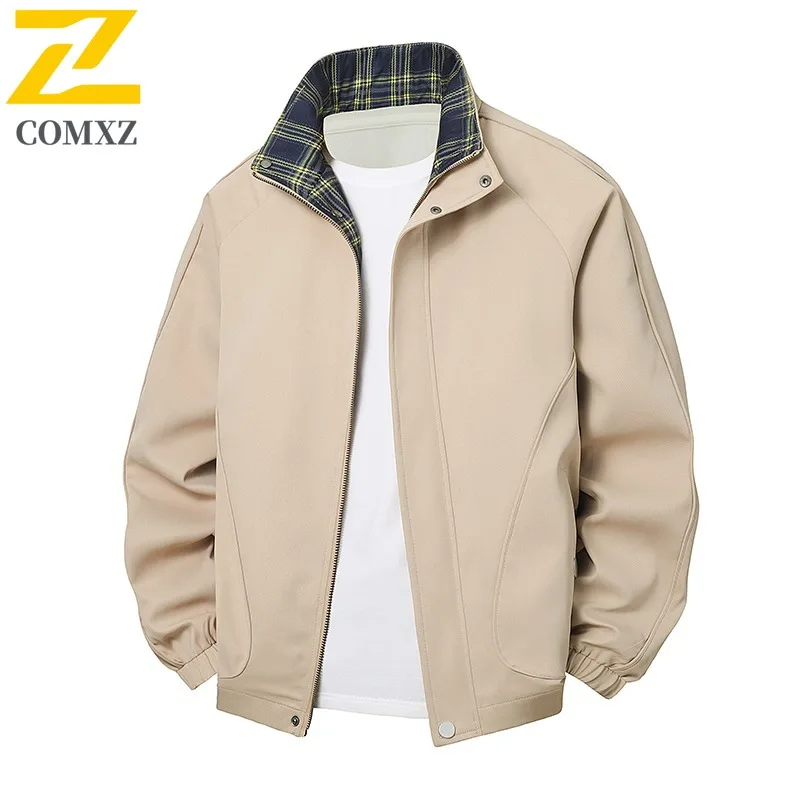 COMXZ الكلاسيكية الوقوف طوق الرجال سترة في الهواء الطلق ركوب الدراجات مريحة دراجة نارية معطف جميع الأغراض فضفاض الرحلات مقاومة الرياح معاطف الخريف #4