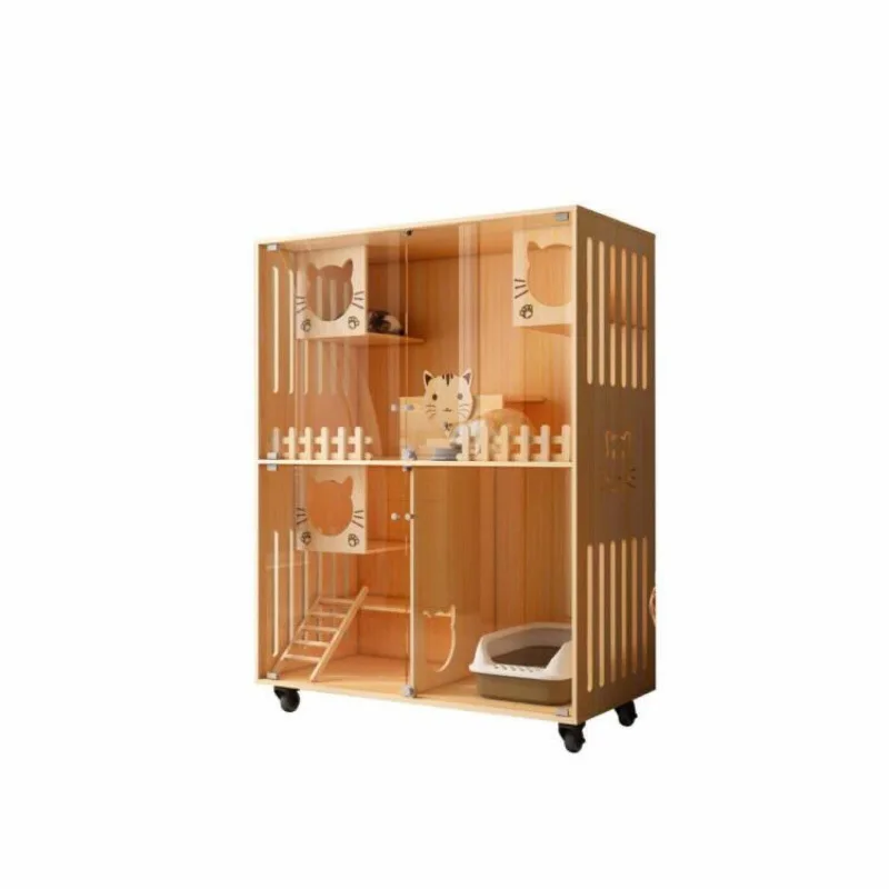 

Cat cabinet villa household indoor solid wood large free space glass sliding door