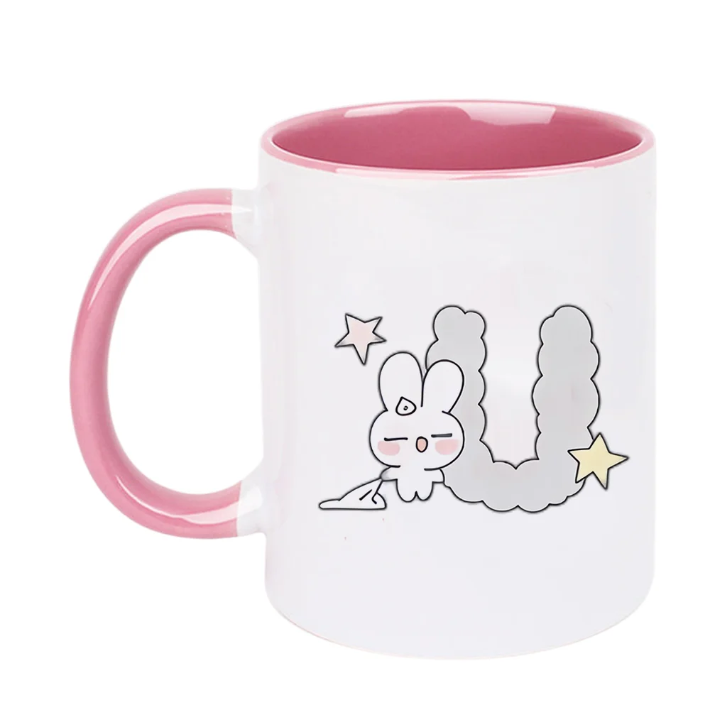 11oz Ceramic Coffee Mug with Cute Rabbit Cloud Star Print Home Party Office Drinking Cup for Birthday Holiday Present Christmas