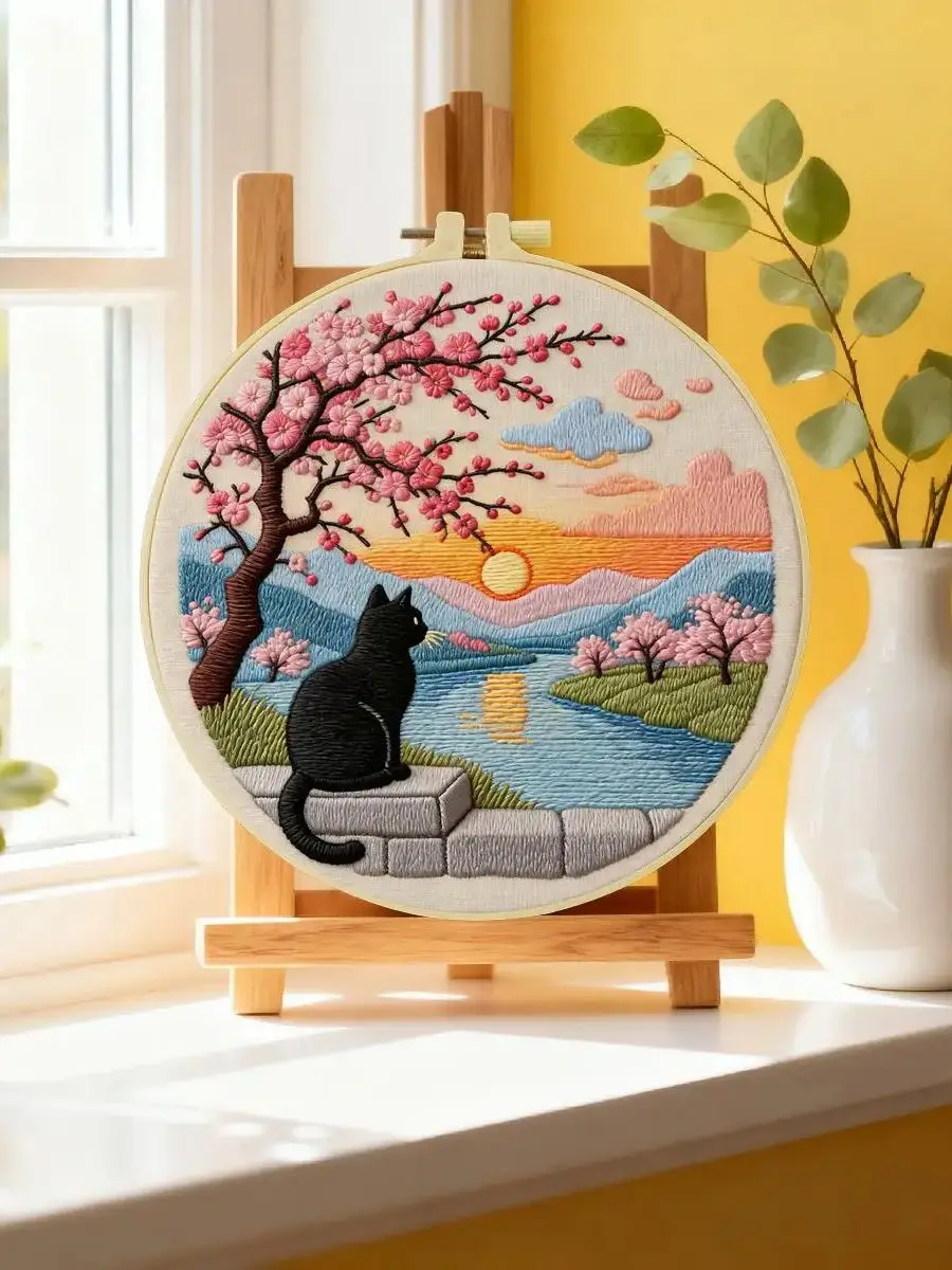 1 Stück 20X20CM/15X15CM 7,87/6,3 Zoll Tier - Katzen-Rückansicht Stickerei Starter-Kit DIY-Kit DIY-Stickerei-Set Handarbeiten – Detail 6