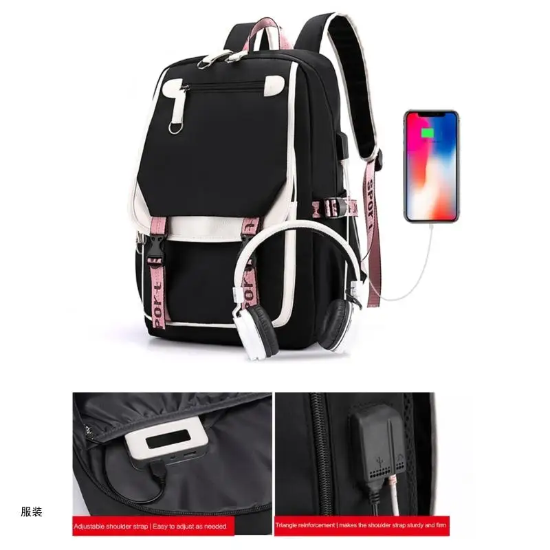 D0UD School Backpack Laptop Backpack USB Port Large Capacity School Bag for Teen Student Multi-Pocket Daypack Bookbag