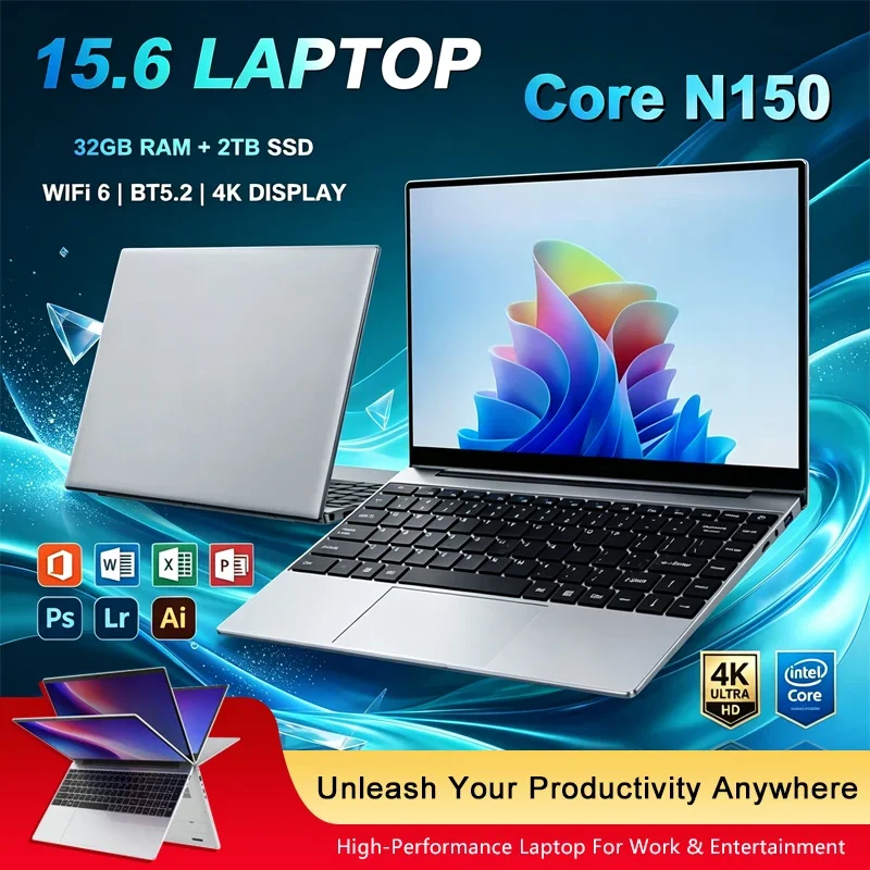 Laptop Gamer de 15,6 polegadas N150 16GB RAM 1TB 2TB SSD PC Gamer Windows 11 Pro Laptops 1920*1080P Notebook para Escritório e Estudo