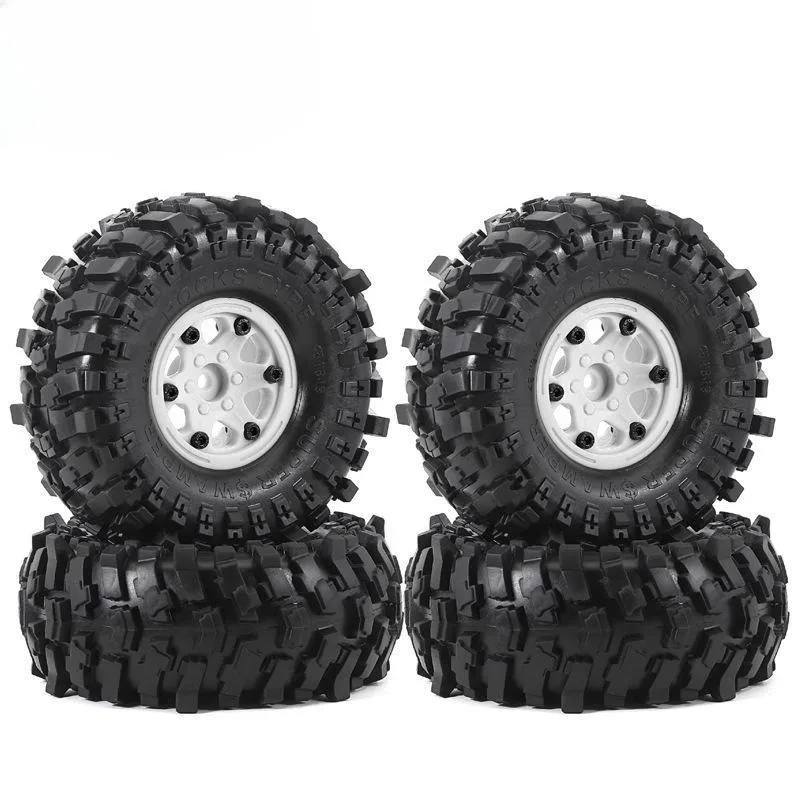 4PCS plastic wheel hub 1.9" Rubber Rock Tyres Wheel Tires for 1:10 RC Crawler Car Axial SCX10 90046 AXI03007 TRX4 Redcat