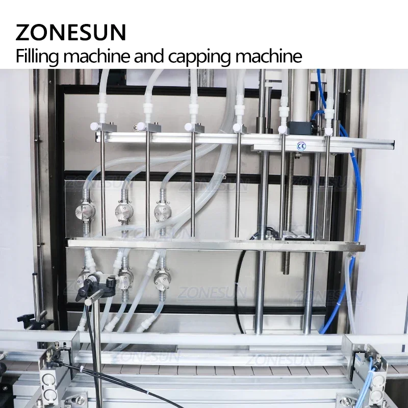 ZONESUN آلة تعبئة السوائل الأوتوماتيكية الكاملة والضغط على الفلين 6 رؤوس من الزيوت العطرية مع خط إنتاج غطاء الغبار