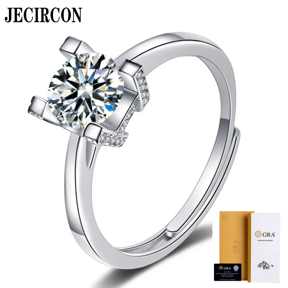 

JECIRCON S925 Sterling Silver 1 Carat Moissanite Ring for Women Simple Letter H Square Live Mouth Proposal Diamond Ring Jewelry