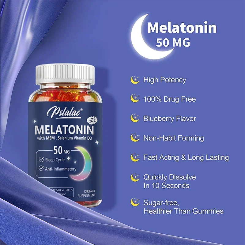 Melatonin Gummies 50 mg - Extra Strength Melatonin with MSM, Selenium and Vitamin D3 - Vegan, Non-GMO, Gluten-Free