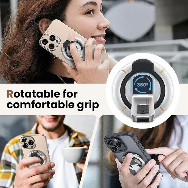 Doppelseitiger magnetischer Telefonringhalter aus Aluminium für iPhone 13/14/15/16/17, ultradünner MagSafe-Ständer, 360-Grad-Drehung