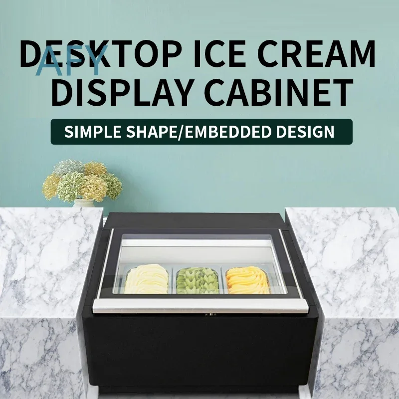 220V Desktop 3-Tray Ice Cream Display Cabinet for Commercial Use Direct Cooling Frozen Dessert Showcase Freezer Small