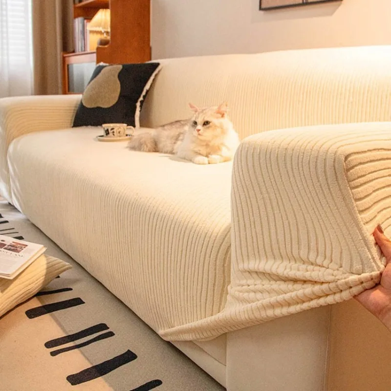 Soft Thick Corduroy Sofa Slipcover, Non-Slip Elastic Full Wrap for 1/2/3/4 Seater, Machine Washable Universal Couch Protector
