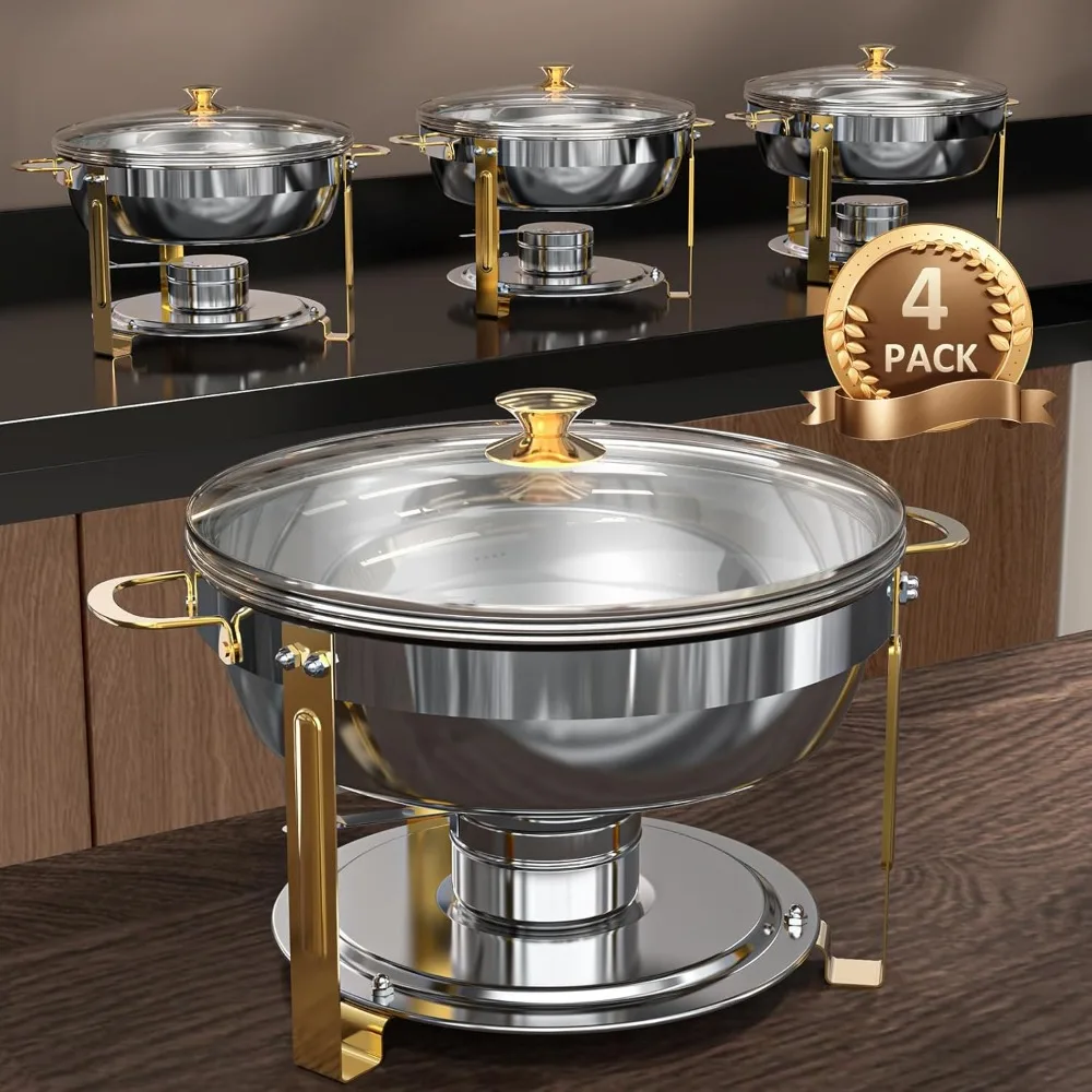 

5 Qt Chafing Dishes for Buffet with Glass Lid and Holder, Stainless Steel Chafing Dish Buffet Set with Food and Water Pans for