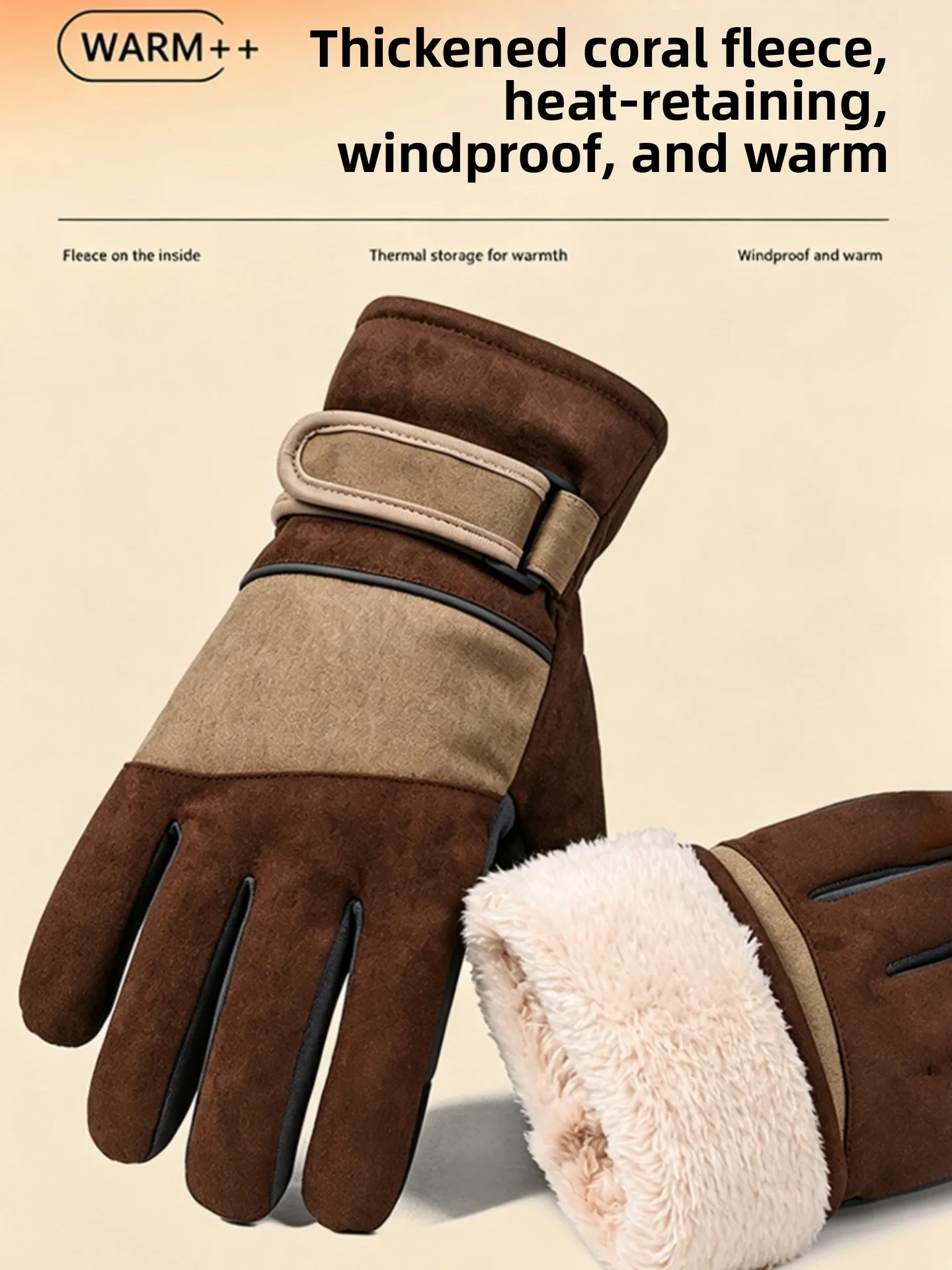 Thickened Fleece Winter Cycling Gloves for Men Touchscreen Compatible Windproof Warm Driving  Vehicle Outdoor Activities