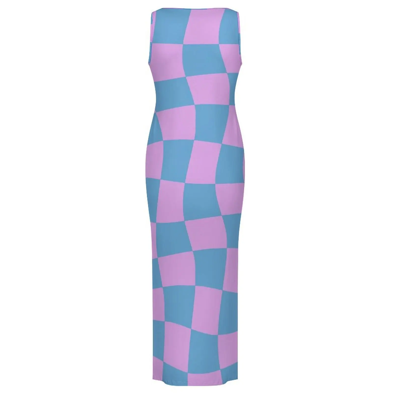 Women Bodycon Dress Kawaii Retro Mod Maxi Dresses Spring Abstract Checkerboard Sleeveless Korean Fashion Custom Dress 3XL 4XL