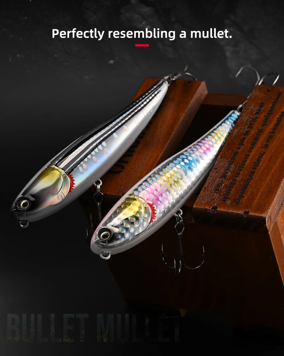 ALLBLUE BULLET MULLET 80mm/100mm Topwater Pencil Surface Walker Schwimmender Angelköder Walk The Dog Salzwasser Bass Hard Bait – Detail 3