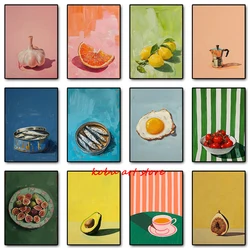 Retro Dining Fruit Orange Avocado Tomato Coffee Posters and Prints Canvas Painting Wall Art Picture for Food Kitchen Decor
