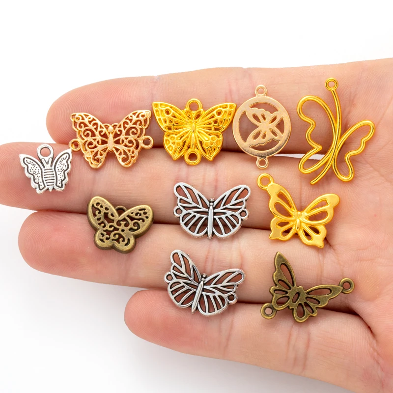 25-50pcs/bag 5 colors  butterfly Charms For Earring necklace bracelet Pendants Diy Jewelry Making Handmade Jewelry U101