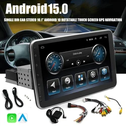 Universal 360°Rotation Android 15 Car 1 Din Radio 10 inch GPS BT Video Multimedia Android auto Player Carplay 8G+128GB