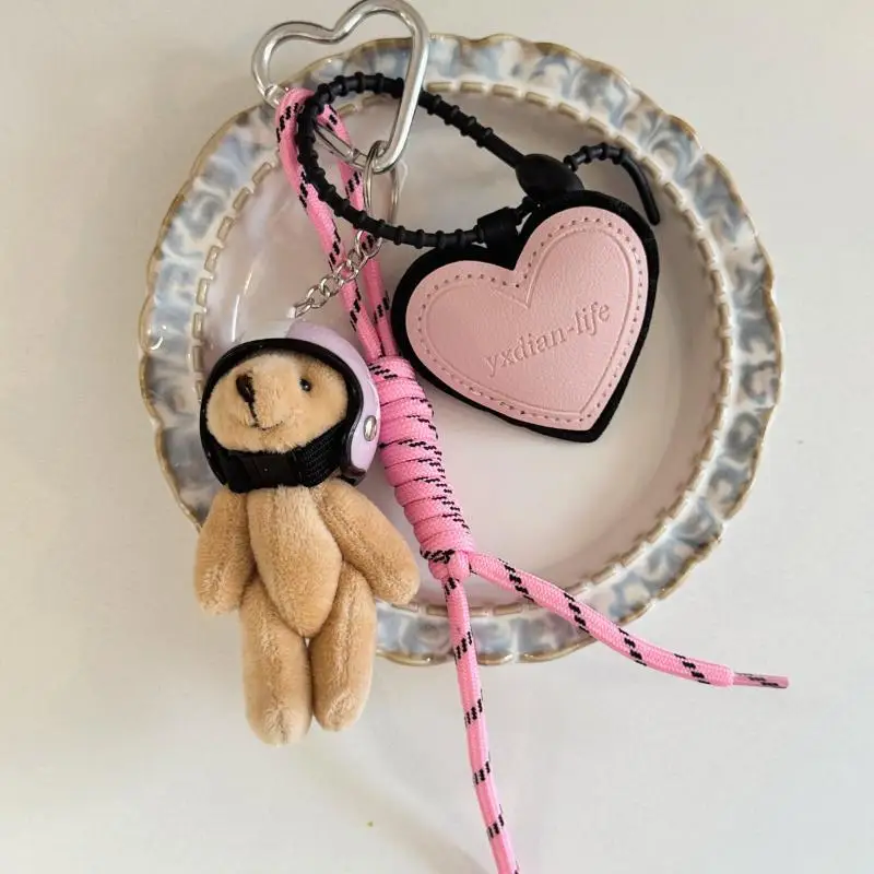 Niedlicher Helm-Bären-Anhänger, DIY Persönlicher Auto-Schlüsselanhänger, Dekorativer Charm, Gewebtes Seil zum Aufhängen, Handy-Schlüsselring, Taschenzubehör – Detail 3