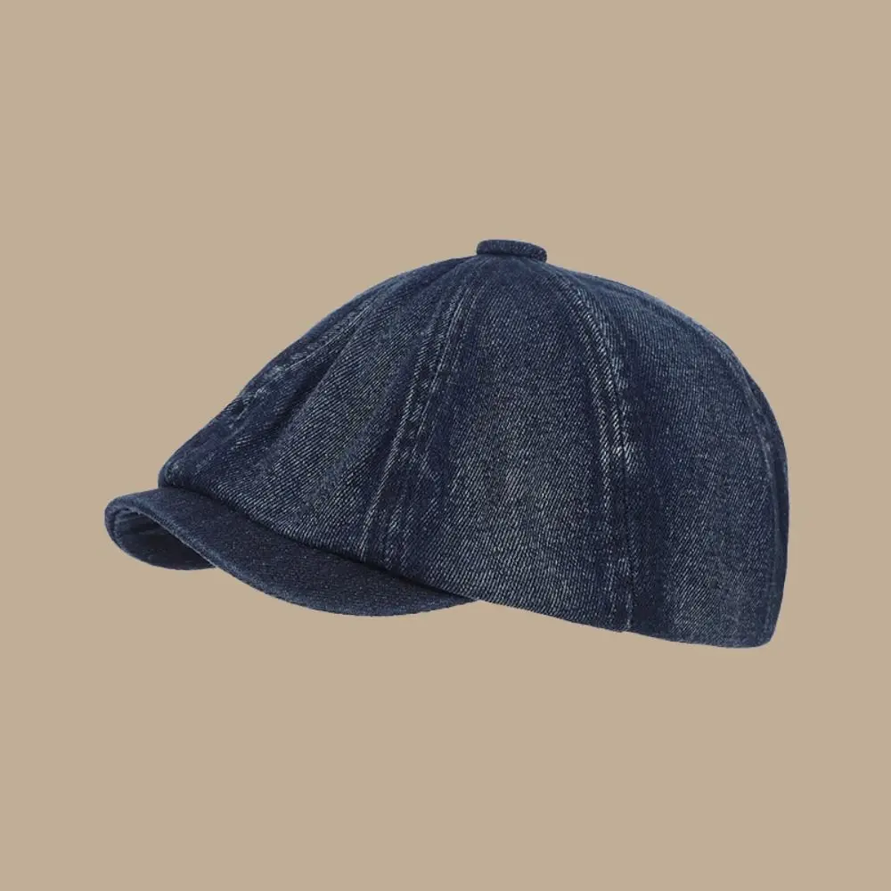 Vintage Washed Denim Newsboy Cap Short Brim Casual British Beret Hat Versatile Octagonal Caps For Men Women view 3