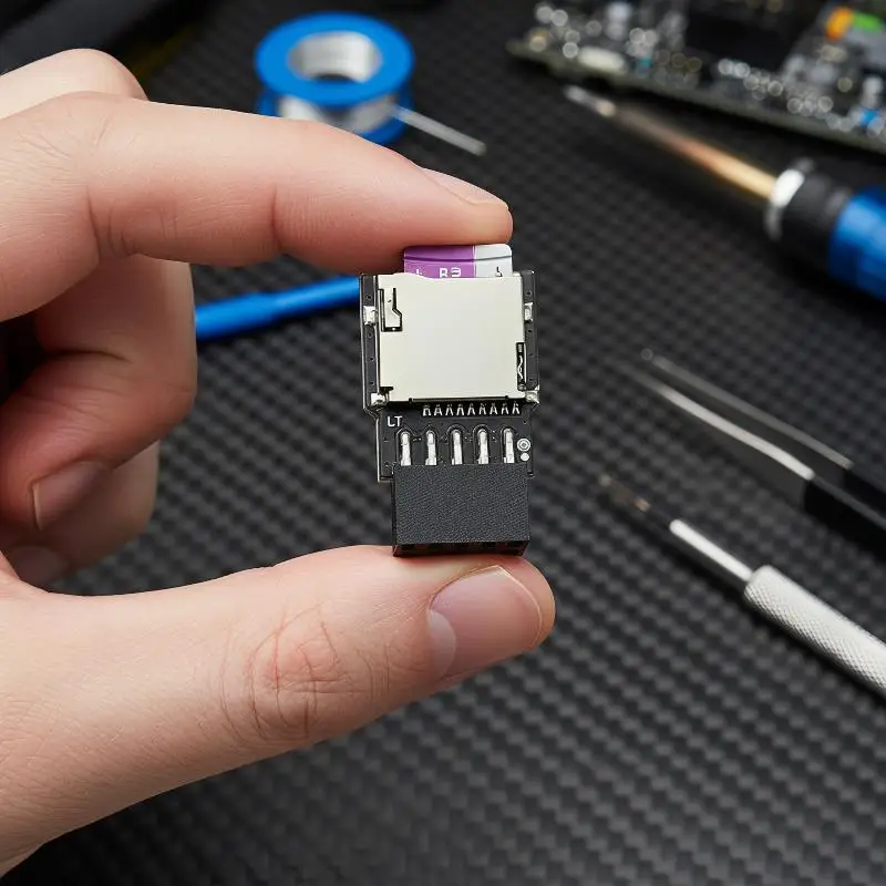 Desktop PC Internal TF Card Adapter – USB 2.0 9Pin Header Riser Board for Compact Storage Access & Clean Cable Management