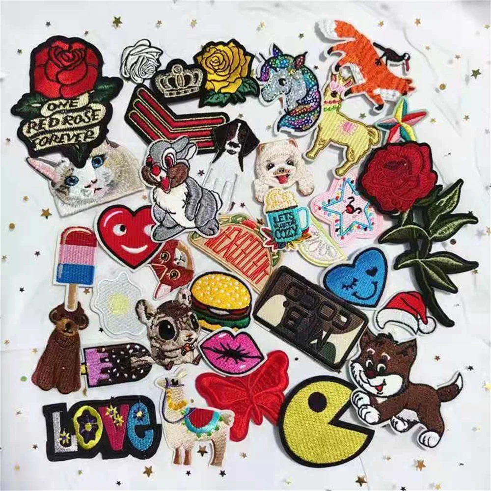 10/20/30/50pcs Random Sets Fashion Embroidery Patch Clothing Thermoadhesive Patches for Clothes Sewing Badges Appliques for Kids