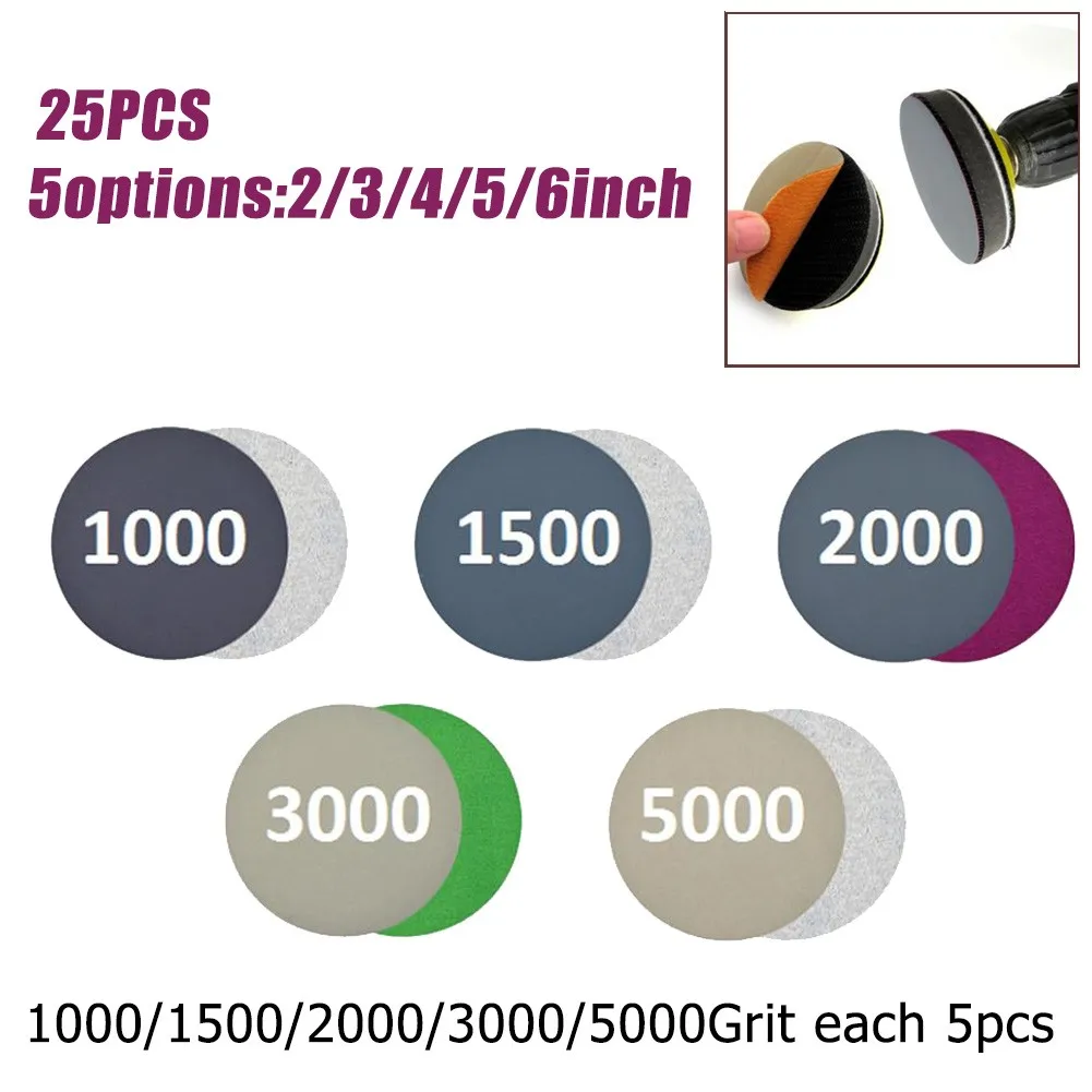 

25Pcs 2/3/4/5 6inch 1000/1500/2000/3000/5000Grit Wet Dry Sanding Discs Sandpaper Round Polishing Grinding Wheel Sanding Paper