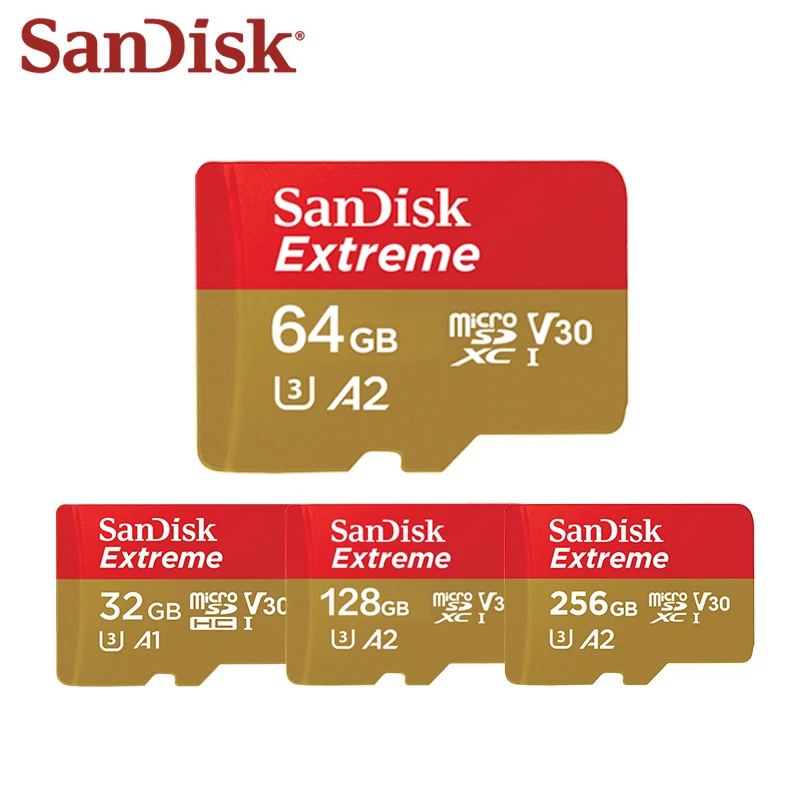 sandisk-extreme-microsdカード-c10-uhs-i-u3-v30-a1-a2-100-190mb-s-32gb-64gb-128gb-256gb-512gb-1tb。ドローン、カメラ、スマートフォン用tfカード。