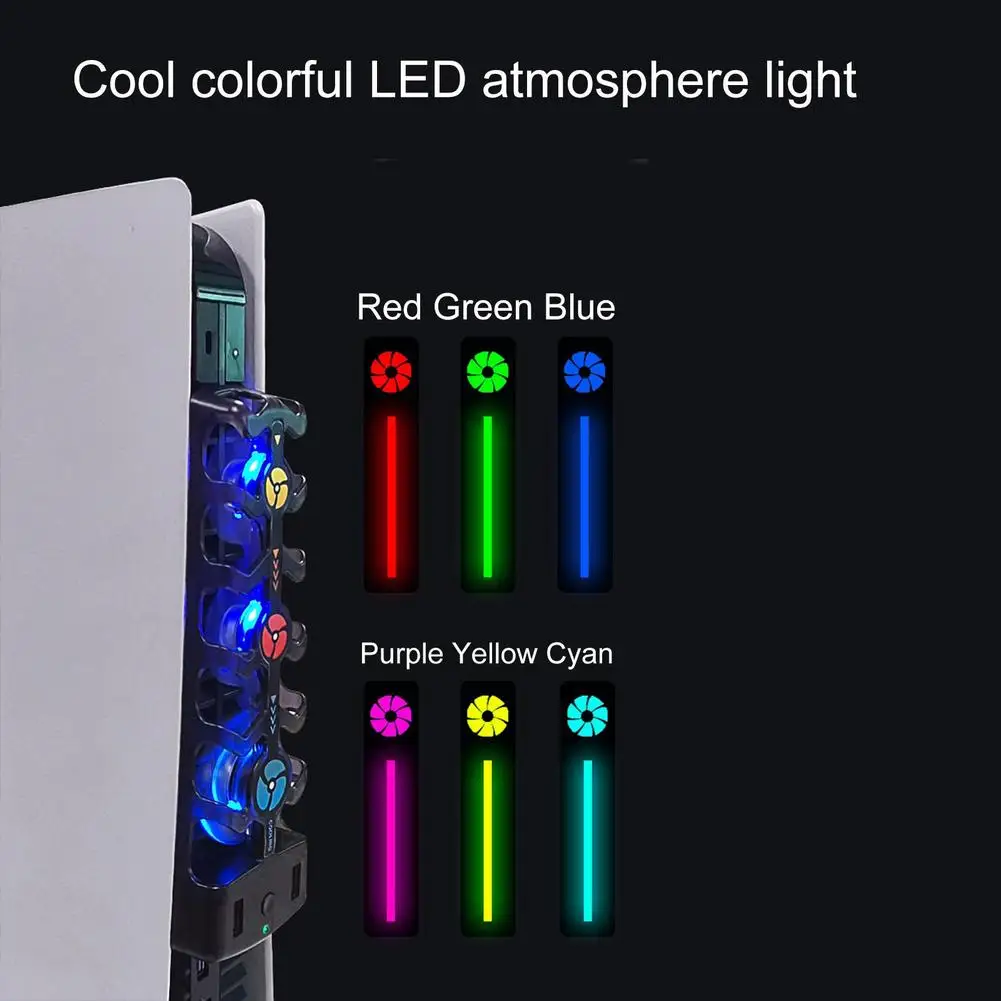 Ventilador de refrigeración de alta eficiencia, sistema de refrigeración con luz LED de 7 colores, 2 puertos USB, 3 velocidades, para consola PS5, versión Digital/disco