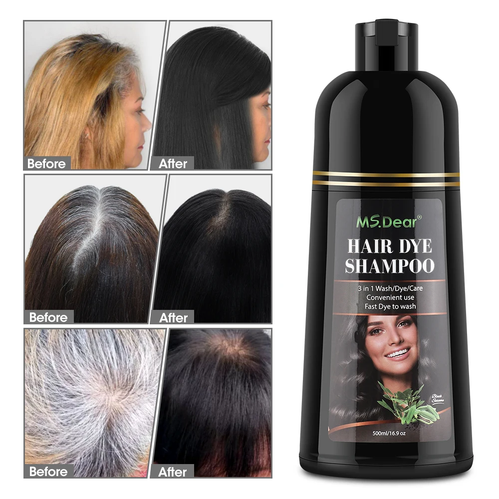 500ml Permanent Black Hair Shampoo Organic Natural Fast Hair Dye Plant Essence Black Hair Color Dye Shampoo For Women Men