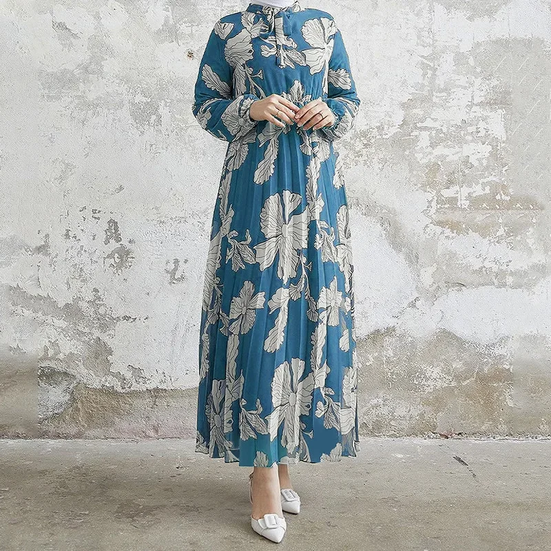 Ramadan Eid Muslim Abaya for Women Flower Print Dresses Morocco Dubai Abayas Kaftan Islam Vestidos Arab Long Robe Jalabiya