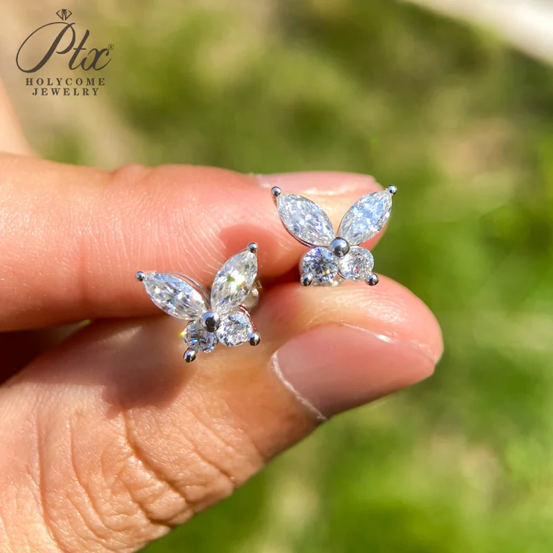 Moissanite D Color VVS1 925 Sterling Silver Shining Butterfly Earrings for women Simple Fashion Temperament Light Luxury Jewelry