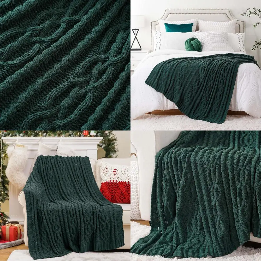

Luxurious Chenille Throw Blanket, 51x67, Dark Green, Soft & Warm, Ideal for Couch, Chair, Bed, and Living Room Decor