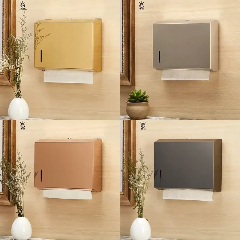 Metal Tissue Holder Gold Paper Towel Dispenser Toilet Paper Holder Box Bathroom Stainless Steel Wall-mounted Without Punching