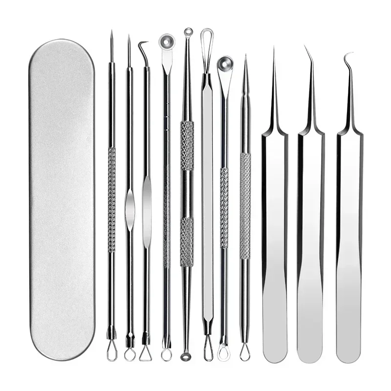 11PCS Acne Mee-eter Verwijderen Naalden Kit Mobiele Puistjes Mee-eter Clip Pincet Comedo Smet Extractor Gezicht Huid Schoonheid Gift