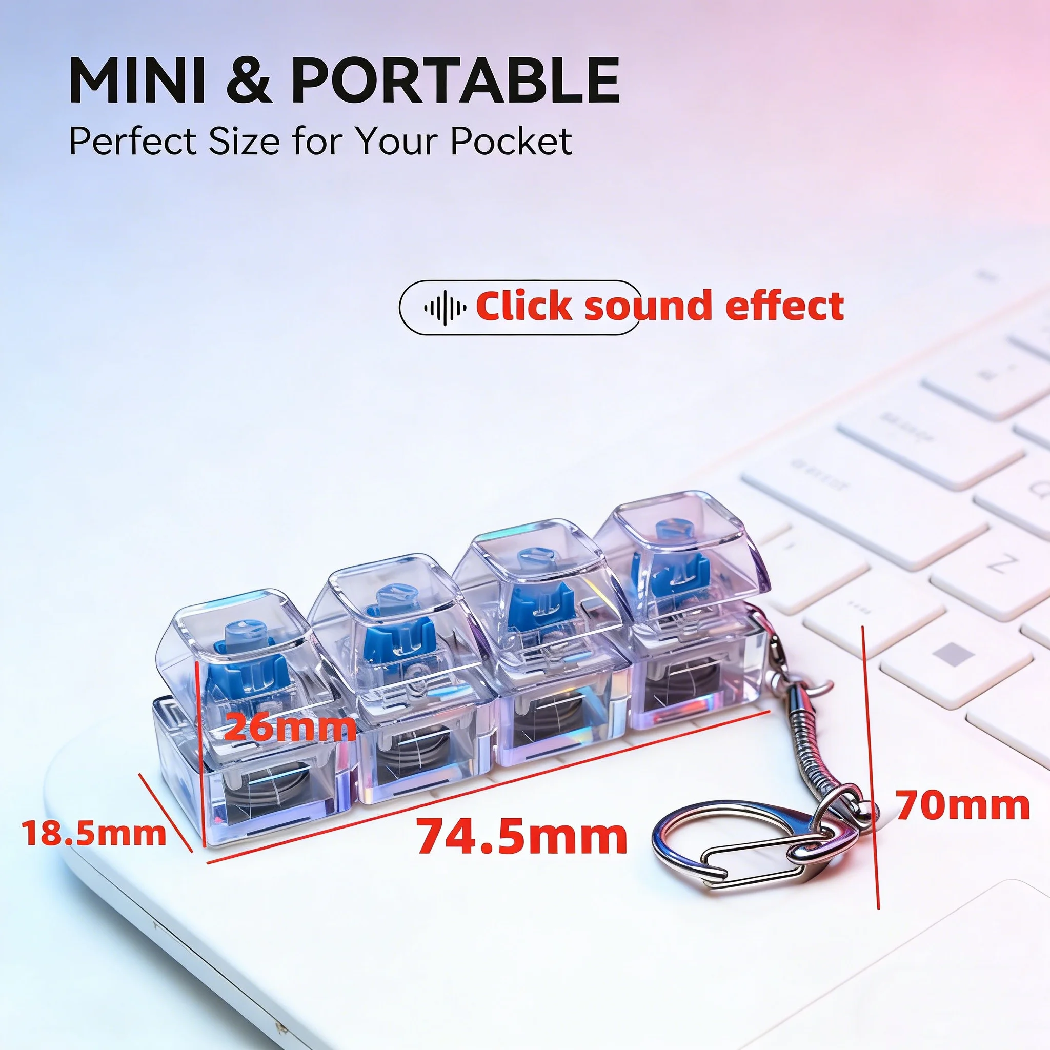 Transparent RGB Clicker Keychain Fidget Pad 4-Button Tactile Feedback Stress Relief Mini Light-Up Gadget Desk Accessory Gift view 4